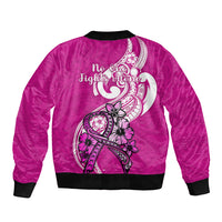 Polynesia Breast Cancer Awareness Bomber Jacket Think Pink Polynesian Ribbon White Version - Wonder Print Shop