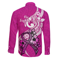 Polynesia Breast Cancer Awareness Family Matching Off Shoulder Long Sleeve Dress and Hawaiian Shirt Think Pink Polynesian Ribbon White Version - Wonder Print Shop