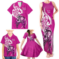 Polynesia Breast Cancer Awareness Family Matching Tank Maxi Dress and Hawaiian Shirt Think Pink Polynesian Ribbon White Version - Wonder Print Shop