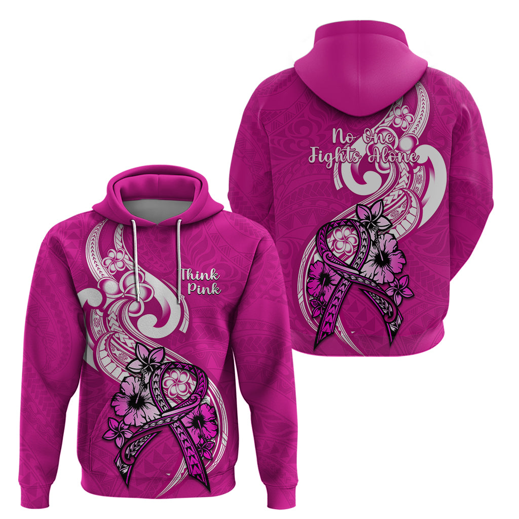Polynesia Breast Cancer Awareness Hoodie Think Pink Polynesian Ribbon White Version - Wonder Print Shop