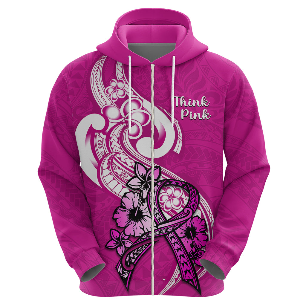 Polynesia Breast Cancer Awareness Hoodie Think Pink Polynesian Ribbon White Version - Wonder Print Shop