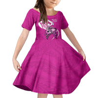 Polynesia Breast Cancer Awareness Kid Short Sleeve Dress Think Pink Polynesian Ribbon White Version - Wonder Print Shop