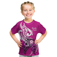 Polynesia Breast Cancer Awareness Kid T Shirt Think Pink Polynesian Ribbon White Version - Wonder Print Shop
