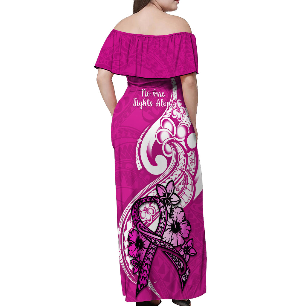 Polynesia Breast Cancer Awareness Off Shoulder Maxi Dress Think Pink Polynesian Ribbon White Version - Wonder Print Shop