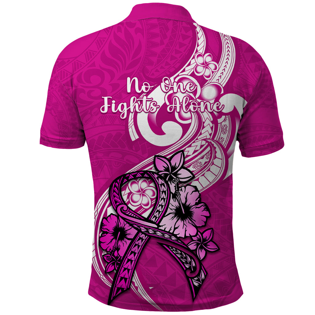 Polynesia Breast Cancer Awareness Polo Shirt Think Pink Polynesian Ribbon White Version - Wonder Print Shop