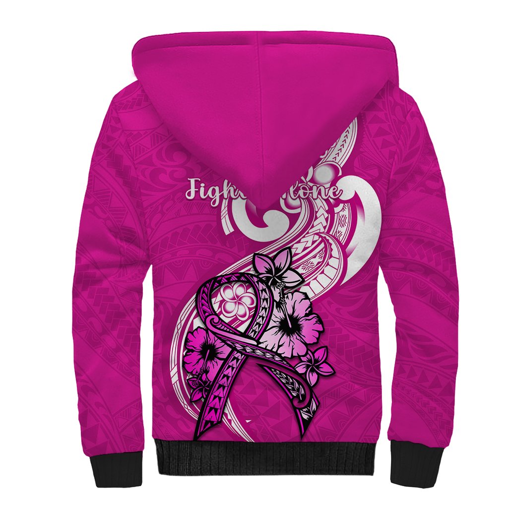 Polynesia Breast Cancer Awareness Sherpa Hoodie Think Pink Polynesian Ribbon White Version - Wonder Print Shop