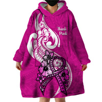 Polynesia Breast Cancer Awareness Wearable Blanket Hoodie Think Pink Polynesian Ribbon White Version - Wonder Print Shop