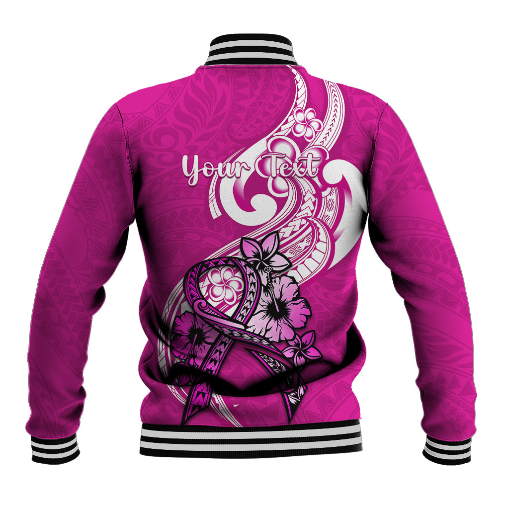 Personalised Polynesia Breast Cancer Awareness Baseball Jacket Think Pink Polynesian Ribbon White Version - Wonder Print Shop