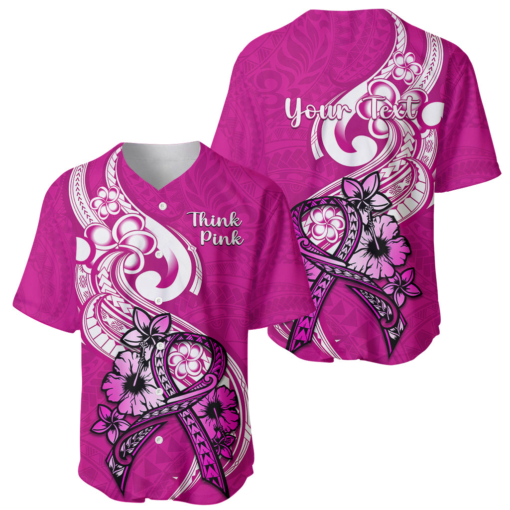 Personalised Polynesia Breast Cancer Awareness Baseball Jersey Think Pink Polynesian Ribbon White Version - Wonder Print Shop