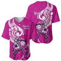 Personalised Polynesia Breast Cancer Awareness Baseball Jersey Think Pink Polynesian Ribbon White Version - Wonder Print Shop