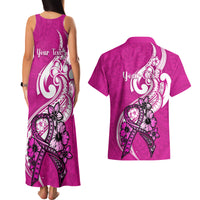Personalised Polynesia Breast Cancer Awareness Couples Matching Tank Maxi Dress and Hawaiian Shirt Think Pink Polynesian Ribbon White Version - Wonder Print Shop