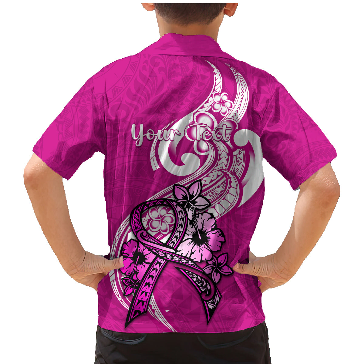 Personalised Polynesia Breast Cancer Awareness Family Matching Mermaid Dress and Hawaiian Shirt Think Pink Polynesian Ribbon White Version - Wonder Print Shop