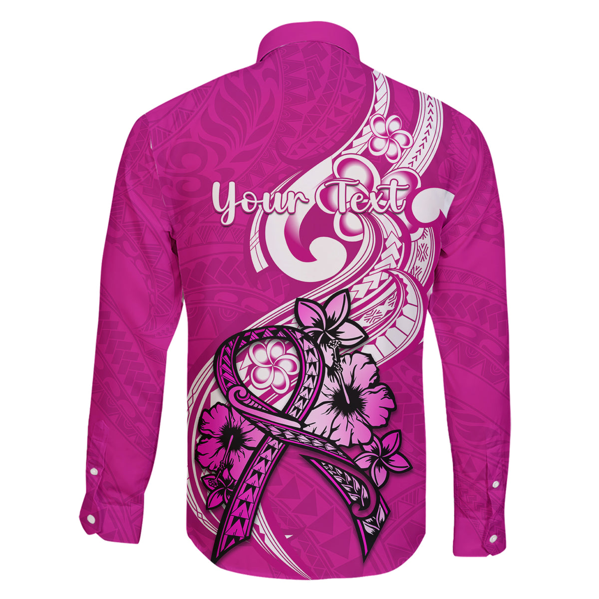Personalised Polynesia Breast Cancer Awareness Family Matching Short Sleeve Bodycon Dress and Hawaiian Shirt Think Pink Polynesian Ribbon White Version - Wonder Print Shop