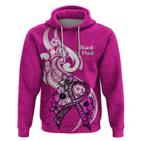 Personalised Polynesia Breast Cancer Awareness Hoodie Think Pink Polynesian Ribbon White Version - Wonder Print Shop