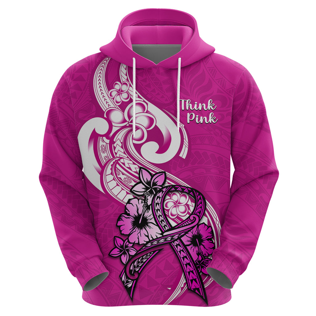 Personalised Polynesia Breast Cancer Awareness Hoodie Think Pink Polynesian Ribbon White Version - Wonder Print Shop