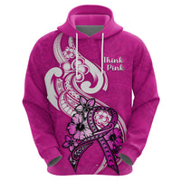 Personalised Polynesia Breast Cancer Awareness Hoodie Think Pink Polynesian Ribbon White Version - Wonder Print Shop
