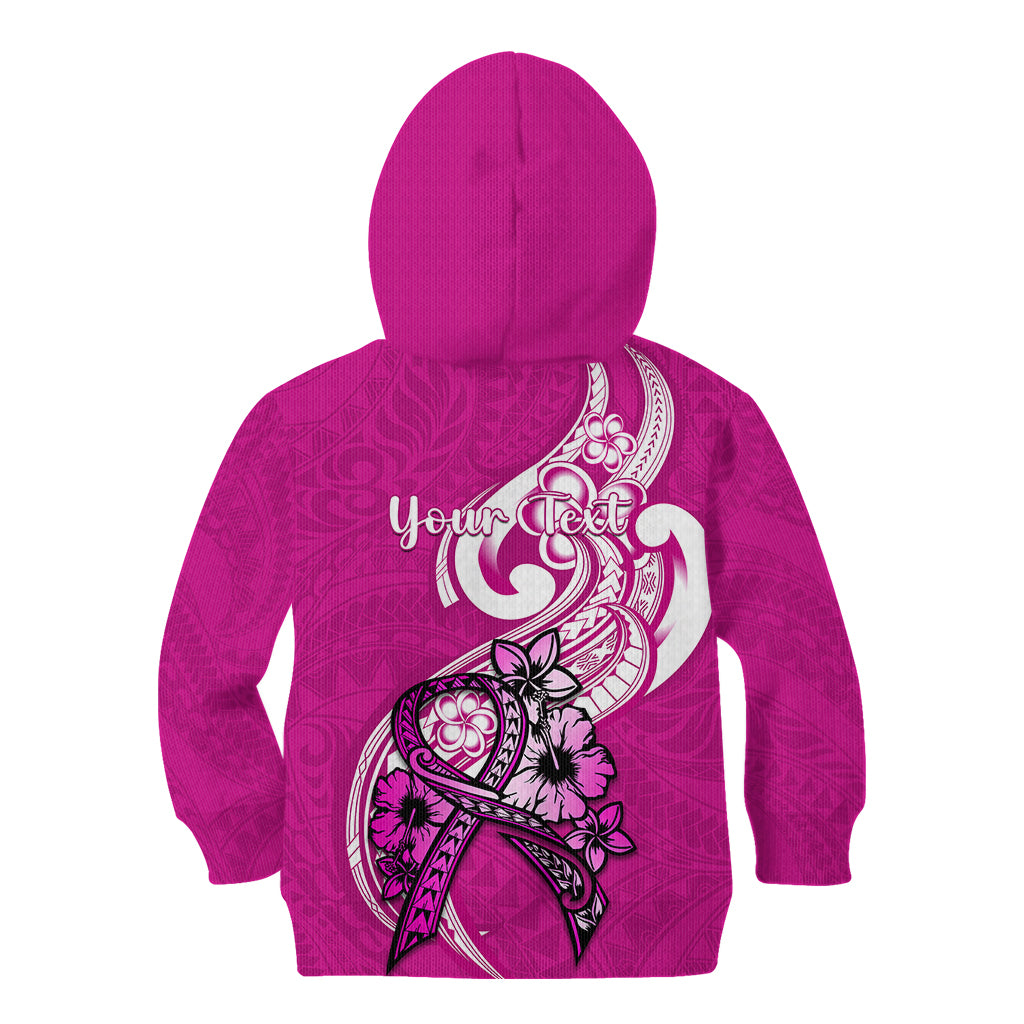 Personalised Polynesia Breast Cancer Awareness Kid Hoodie Think Pink Polynesian Ribbon White Version - Wonder Print Shop