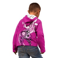 Personalised Polynesia Breast Cancer Awareness Kid Hoodie Think Pink Polynesian Ribbon White Version - Wonder Print Shop