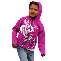 Personalised Polynesia Breast Cancer Awareness Kid Hoodie Think Pink Polynesian Ribbon White Version - Wonder Print Shop