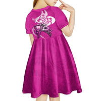 Personalised Polynesia Breast Cancer Awareness Kid Short Sleeve Dress Think Pink Polynesian Ribbon White Version - Wonder Print Shop