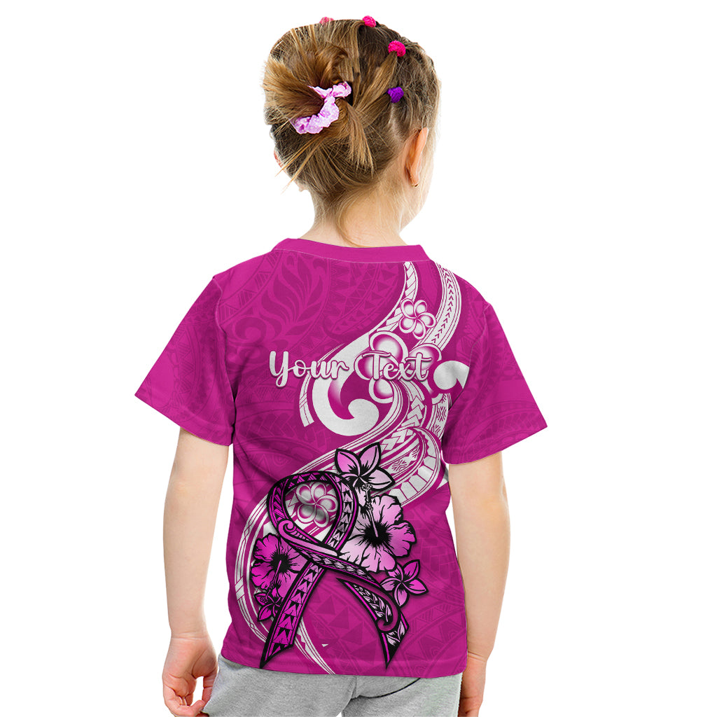 Personalised Polynesia Breast Cancer Awareness Kid T Shirt Think Pink Polynesian Ribbon White Version - Wonder Print Shop