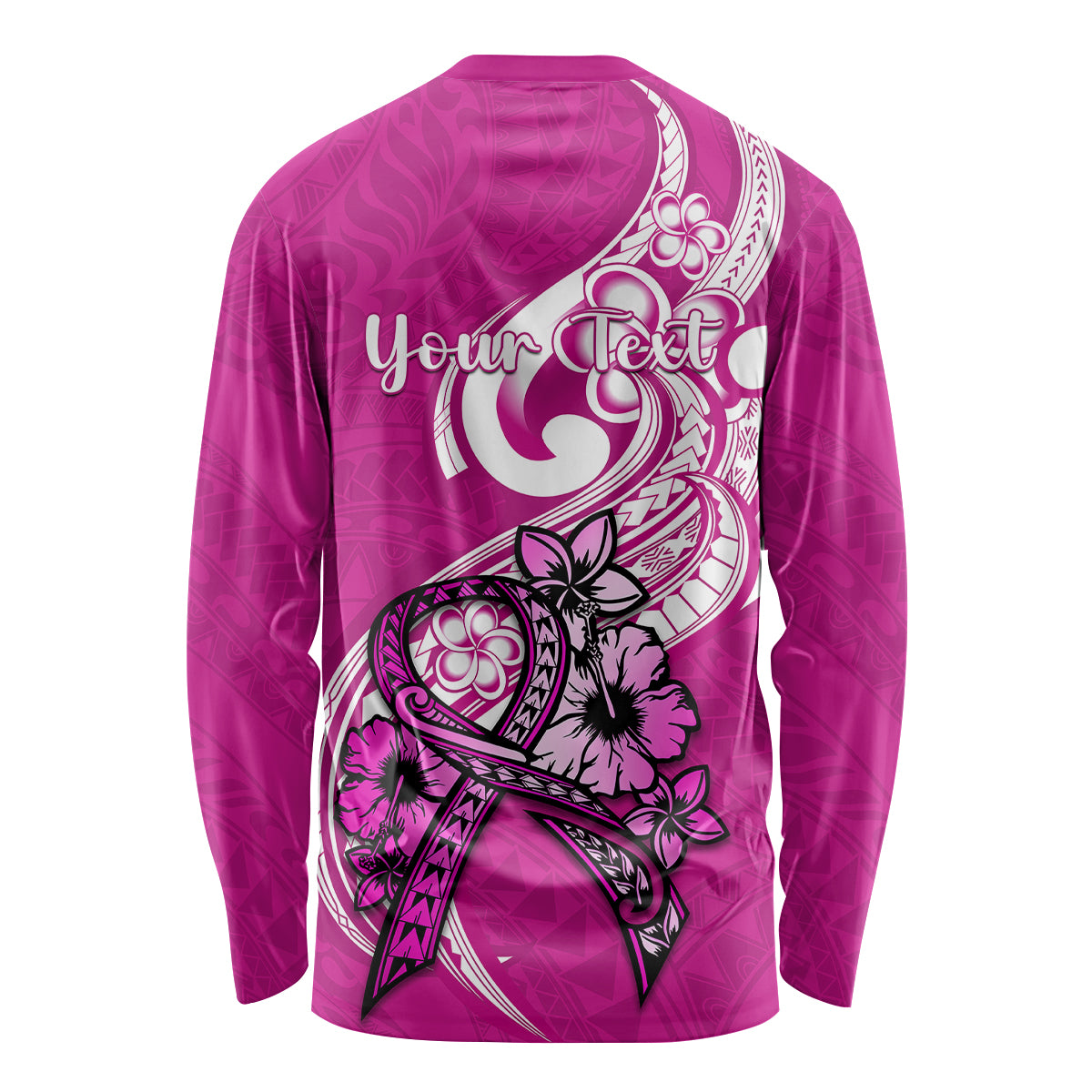 Personalised Polynesia Breast Cancer Awareness Long Sleeve Shirt Think Pink Polynesian Ribbon White Version - Wonder Print Shop