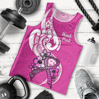 Personalised Polynesia Breast Cancer Awareness Men Tank Top Think Pink Polynesian Ribbon White Version - Wonder Print Shop