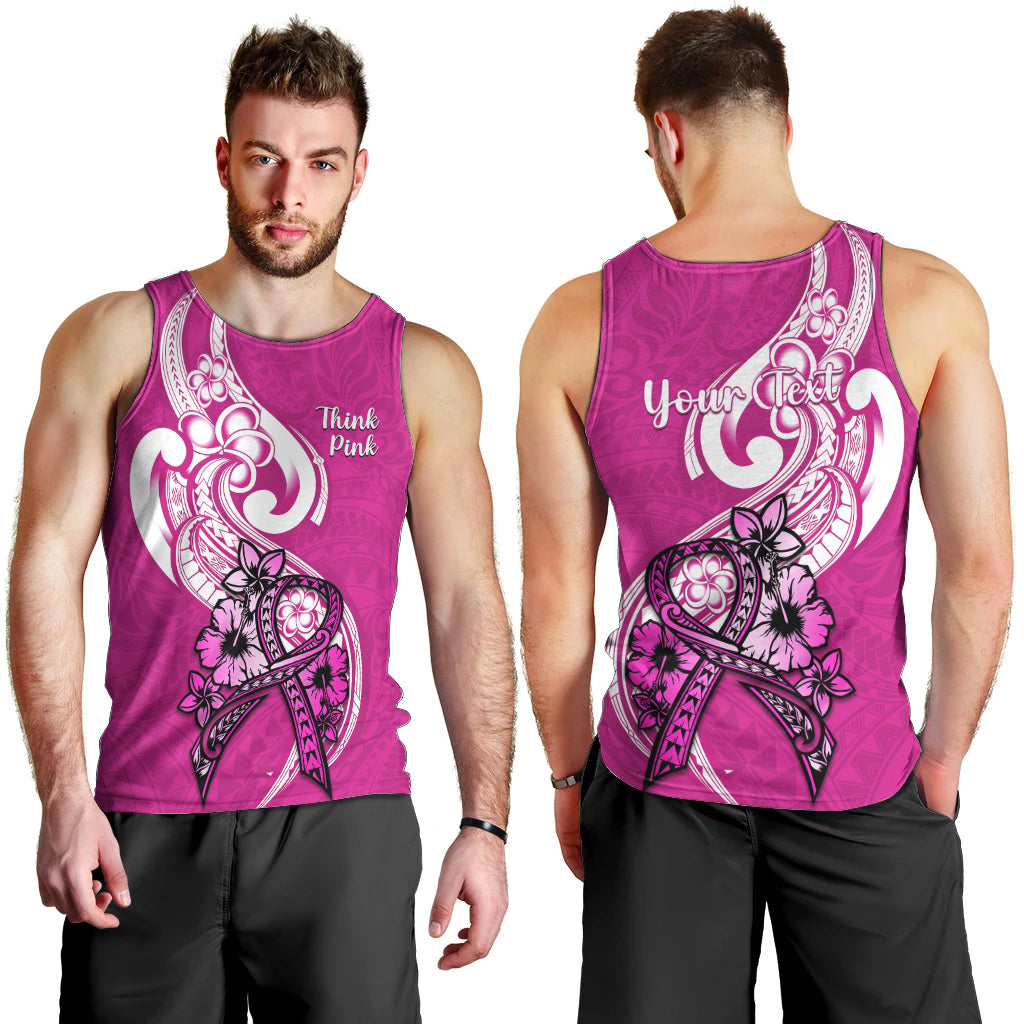 Personalised Polynesia Breast Cancer Awareness Men Tank Top Think Pink Polynesian Ribbon White Version - Wonder Print Shop