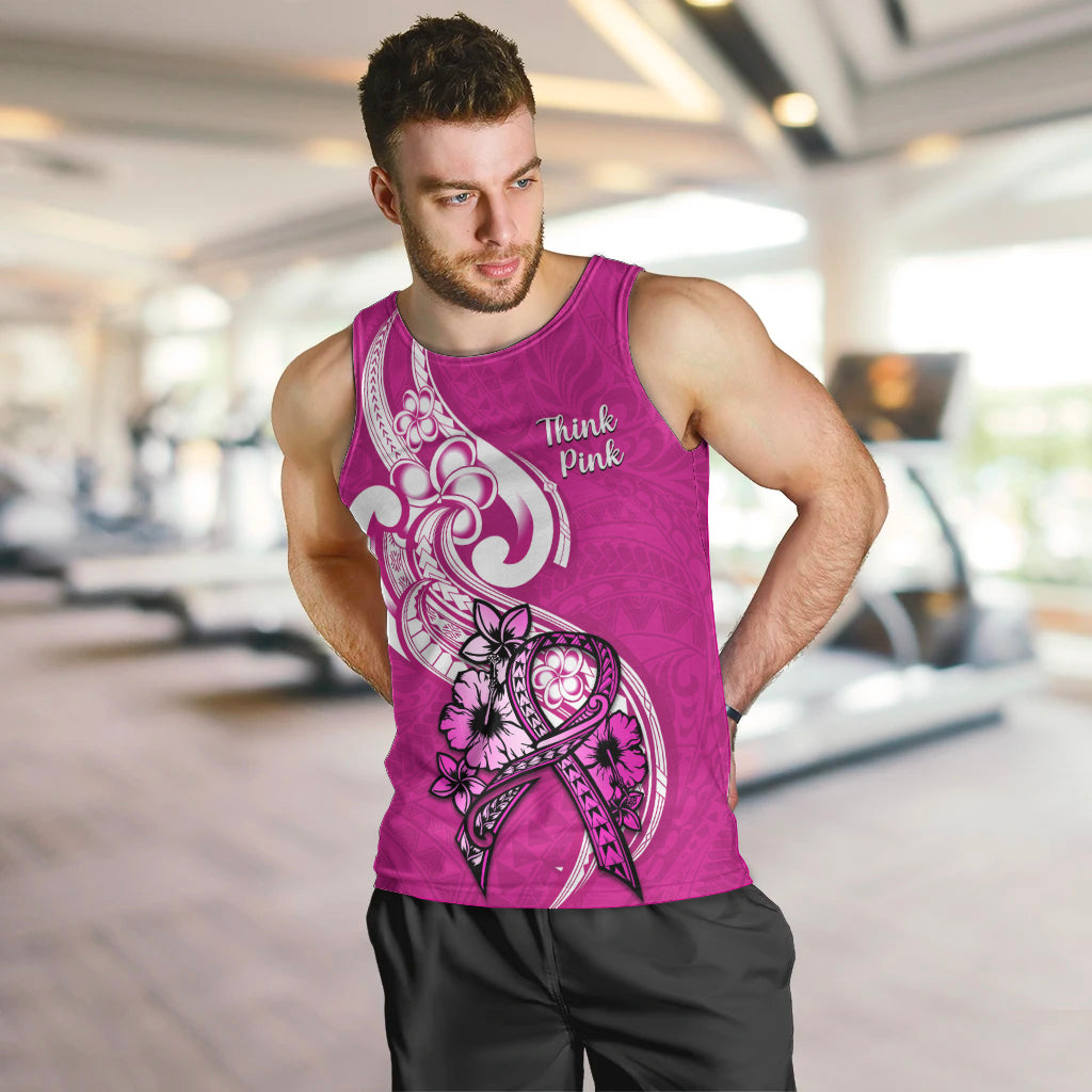 Personalised Polynesia Breast Cancer Awareness Men Tank Top Think Pink Polynesian Ribbon White Version - Wonder Print Shop
