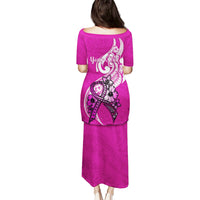 Personalised Polynesia Breast Cancer Awareness Puletasi Think Pink Polynesian Ribbon White Version - Wonder Print Shop