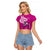 Personalised Polynesia Breast Cancer Awareness Raglan Cropped T Shirt Think Pink Polynesian Ribbon White Version - Wonder Print Shop