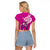 Personalised Polynesia Breast Cancer Awareness Raglan Cropped T Shirt Think Pink Polynesian Ribbon White Version - Wonder Print Shop