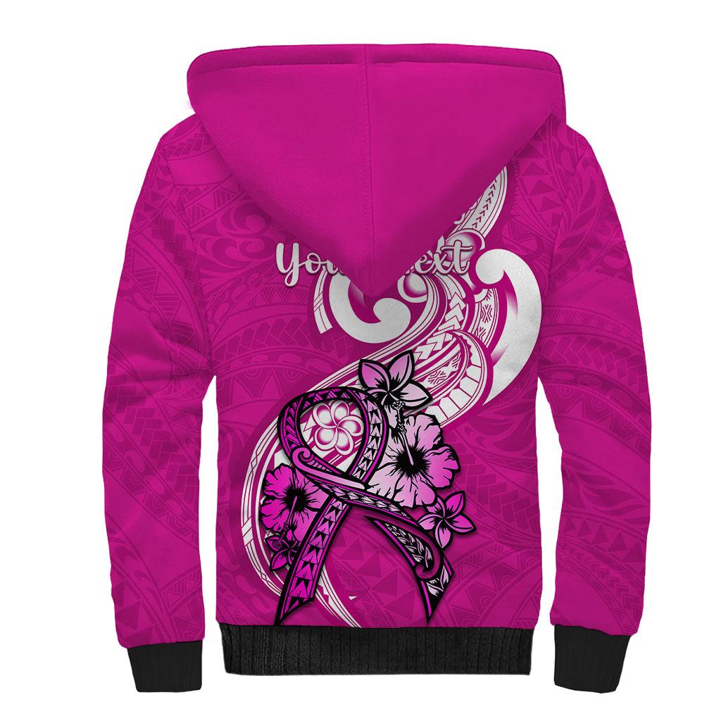 Personalised Polynesia Breast Cancer Awareness Sherpa Hoodie Think Pink Polynesian Ribbon White Version - Wonder Print Shop