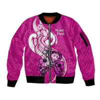 Personalised Polynesia Breast Cancer Awareness Sleeve Zip Bomber Jacket Think Pink Polynesian Ribbon White Version - Wonder Print Shop