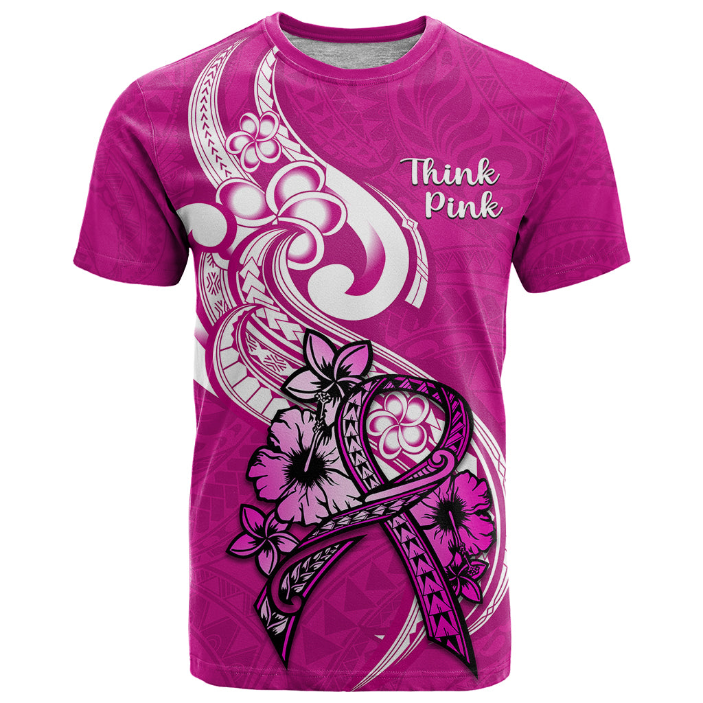 Personalised Polynesia Breast Cancer Awareness T Shirt Think Pink Polynesian Ribbon White Version - Wonder Print Shop