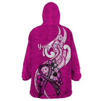 Personalised Polynesia Breast Cancer Awareness Wearable Blanket Hoodie Think Pink Polynesian Ribbon White Version - Wonder Print Shop
