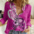 Personalised Polynesia Breast Cancer Awareness Women Casual Shirt Think Pink Polynesian Ribbon White Version - Wonder Print Shop