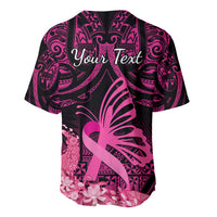 Presonalised Tonga Breast Cancer Awareness Baseball Jersey Pink Ribbon Brave Strong Warrior Tongan Ngatu Pattern - Wonder Print Shop