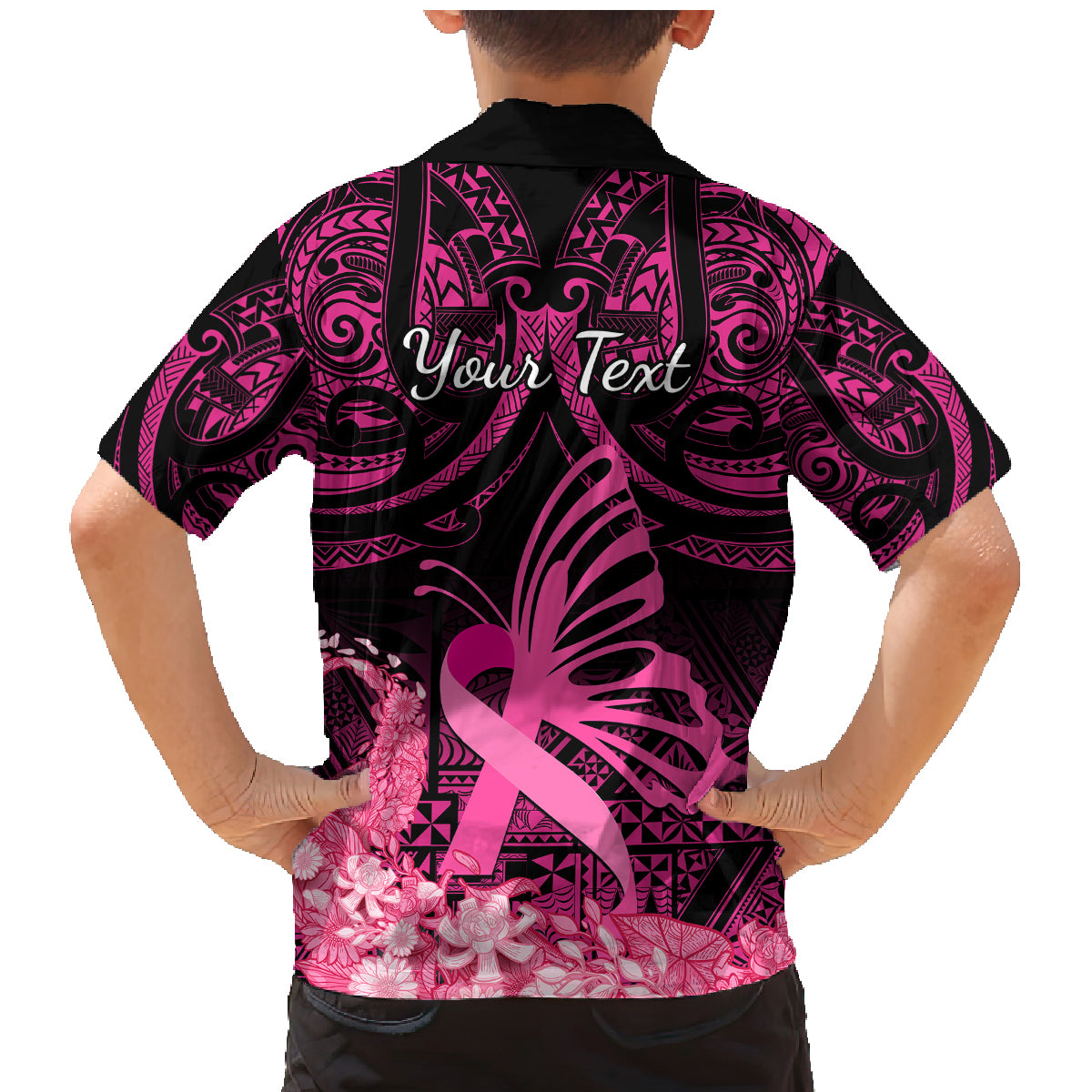 Presonalised Tonga Breast Cancer Awareness Family Matching Mermaid Dress and Hawaiian Shirt Pink Ribbon Brave Strong Warrior Tongan Ngatu Pattern - Wonder Print Shop