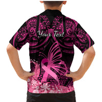 Presonalised Tonga Breast Cancer Awareness Family Matching Mermaid Dress and Hawaiian Shirt Pink Ribbon Brave Strong Warrior Tongan Ngatu Pattern - Wonder Print Shop