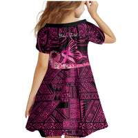 Presonalised Tonga Breast Cancer Awareness Family Matching Mermaid Dress and Hawaiian Shirt Pink Ribbon Brave Strong Warrior Tongan Ngatu Pattern - Wonder Print Shop