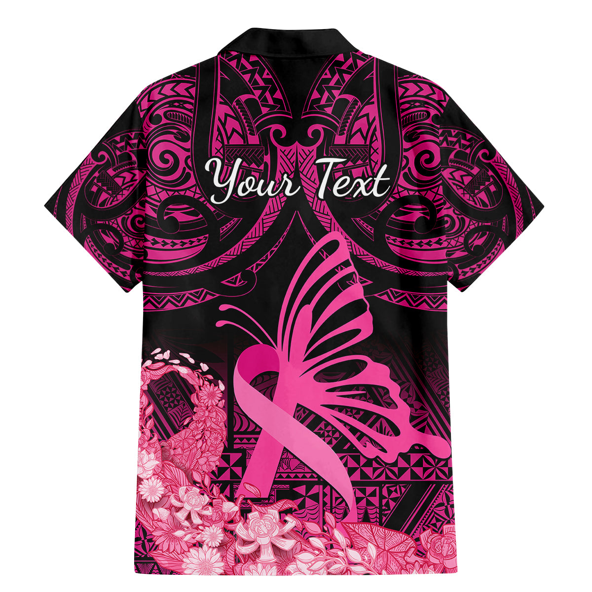 Presonalised Tonga Breast Cancer Awareness Family Matching Mermaid Dress and Hawaiian Shirt Pink Ribbon Brave Strong Warrior Tongan Ngatu Pattern - Wonder Print Shop