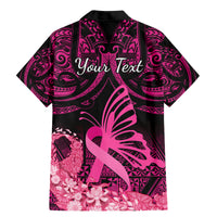 Presonalised Tonga Breast Cancer Awareness Family Matching Mermaid Dress and Hawaiian Shirt Pink Ribbon Brave Strong Warrior Tongan Ngatu Pattern - Wonder Print Shop