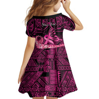 Presonalised Tonga Breast Cancer Awareness Family Matching Short Sleeve Bodycon Dress and Hawaiian Shirt Pink Ribbon Brave Strong Warrior Tongan Ngatu Pattern - Wonder Print Shop