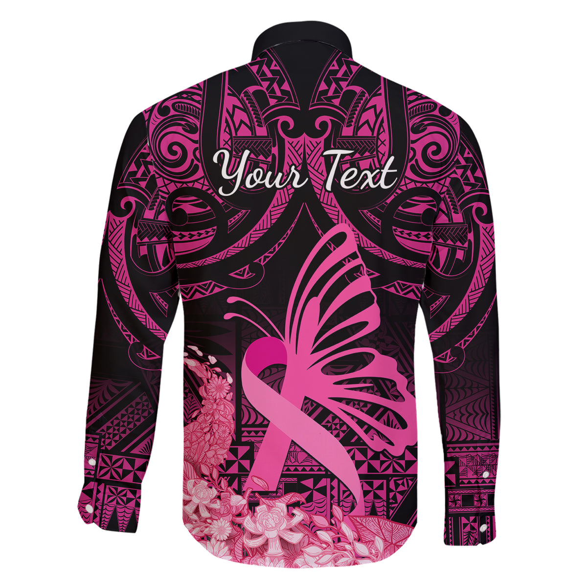 Presonalised Tonga Breast Cancer Awareness Family Matching Short Sleeve Bodycon Dress and Hawaiian Shirt Pink Ribbon Brave Strong Warrior Tongan Ngatu Pattern - Wonder Print Shop