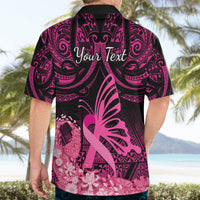 Presonalised Tonga Breast Cancer Awareness Hawaiian Shirt Pink Ribbon Brave Strong Warrior Tongan Ngatu Pattern - Wonder Print Shop
