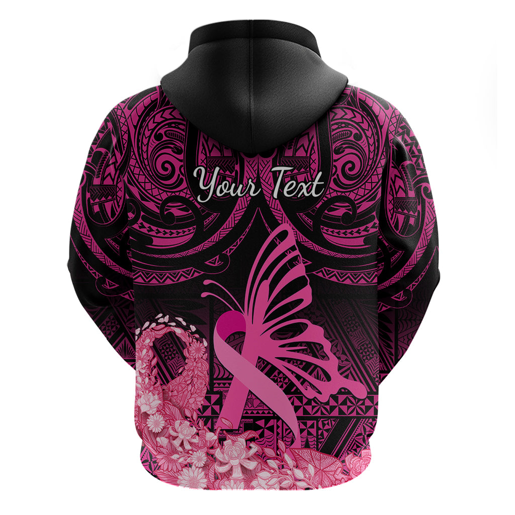 Presonalised Tonga Breast Cancer Awareness Hoodie Pink Ribbon Brave Strong Warrior Tongan Ngatu Pattern - Wonder Print Shop