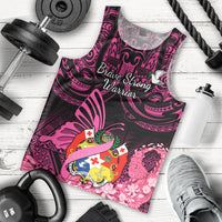 Presonalised Tonga Breast Cancer Awareness Men Tank Top Pink Ribbon Brave Strong Warrior Tongan Ngatu Pattern - Wonder Print Shop