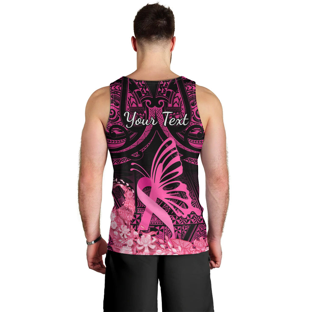 Presonalised Tonga Breast Cancer Awareness Men Tank Top Pink Ribbon Brave Strong Warrior Tongan Ngatu Pattern - Wonder Print Shop