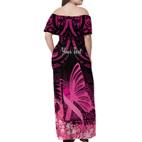 Presonalised Tonga Breast Cancer Awareness Off Shoulder Maxi Dress Pink Ribbon Brave Strong Warrior Tongan Ngatu Pattern - Wonder Print Shop